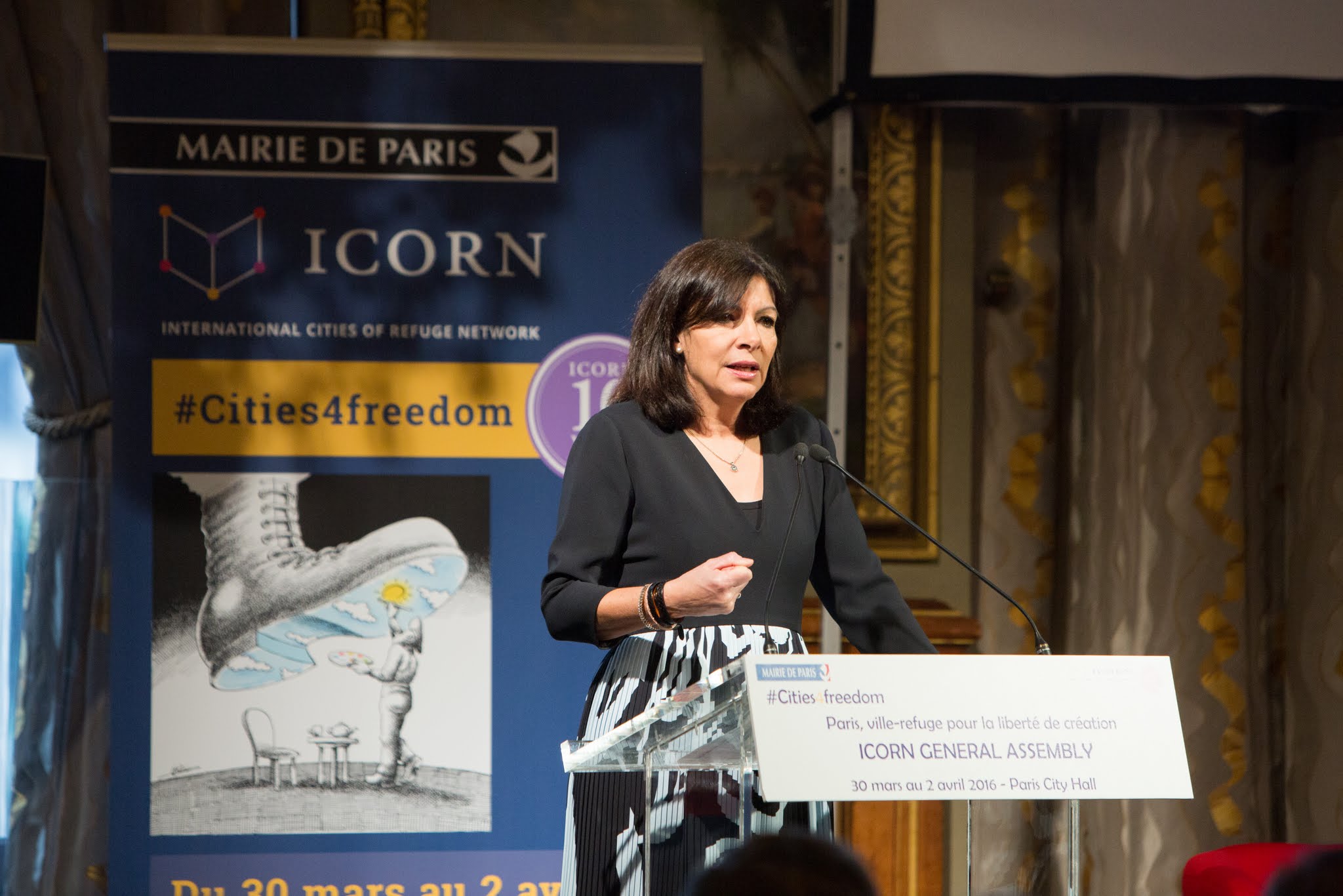 Anne Hidalgo at the opening of the ICORN General Assembly 2016 in Paris City Hall. ©H.Garat JB. Gurliat. Photo. 