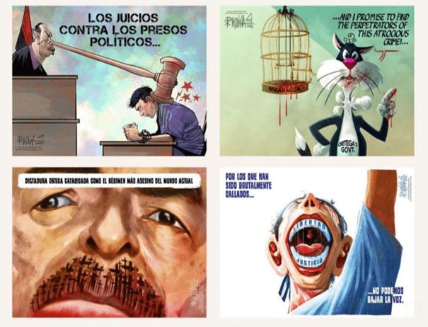 Some of Pedro X. Molina’s cartoons challenging authoritarianism. 