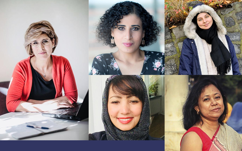 Women ICORN writers/artists 2018: Souzan Ibrahim, Sahar Mousa, Maha Nasser, Wesam AlMadani, Supriti Dhar. Photo.