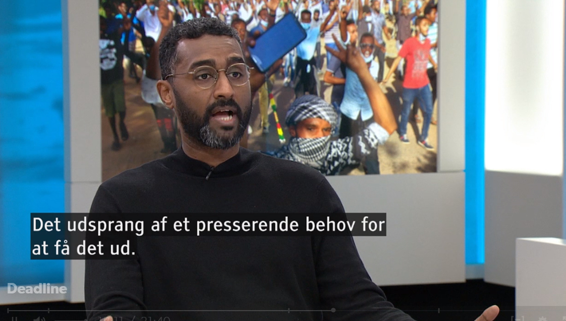 Khalid Albaih speaks about the uprisings in Sudan at DR Deadline 9 February 2019. Photo.
