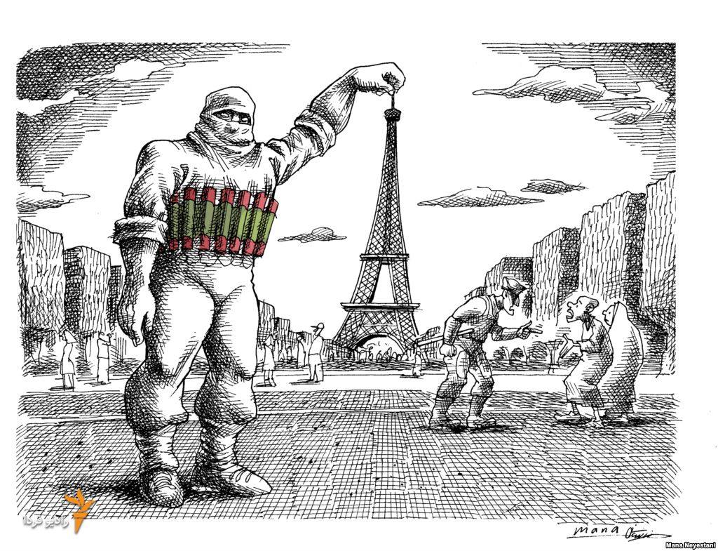 A souvenir photo with the Eiffel. By Mana Neyestani. November 2015. Photo.