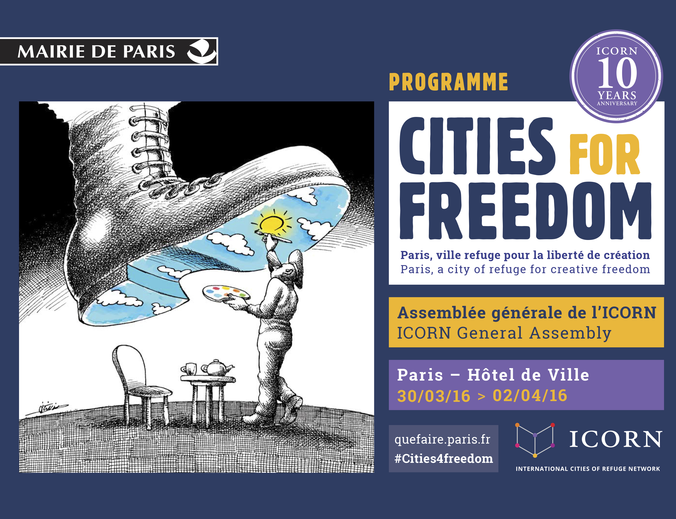 Cities for Freedom. Booklet for ICORN General Assembly and 10 years anniversary in Paris 2016. Photo.
