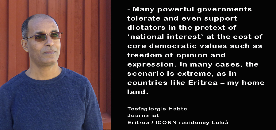 Tesfagiorgis Habte. Eritrean journalist Eritrea, in ICORN residency in Luleå 2017-2019. Photo.