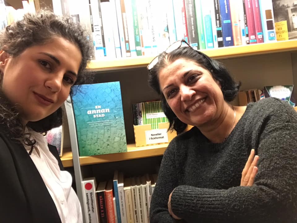 Authors Ashraf Bagheri and Mandana Heydarian at the book launch of En anna stad, Uppsala November 2019. Photo.
