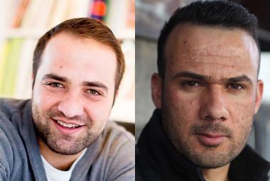 Syrian journalist and documentarist, Ali Al Ibrahim and Afghan war correspondent, Abdulwali Arian, ICORN residents in Sweden. Photo. 