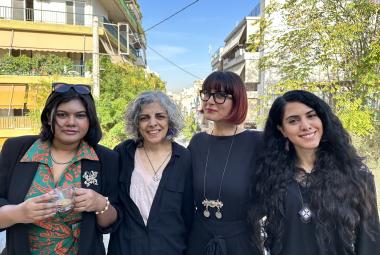 From left to right: Jannatun Nayeem Prity, Parvin Ardalan, and Atefe Asadi in Athens. Photo: Private.