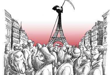 Death in Paris. Cartoon by Mana Neyestani, first ICORN guest in Paris city of refuge. Photo.