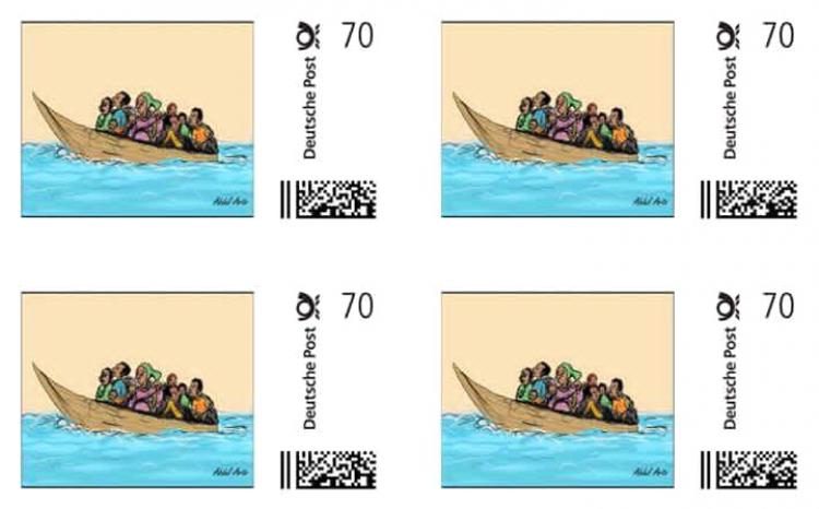 Abdul Arts' stamp in support to refugees. Photo.